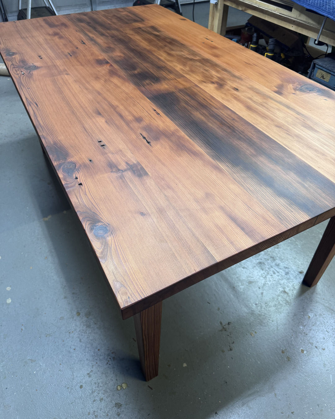 Angled view down the heart fir table top