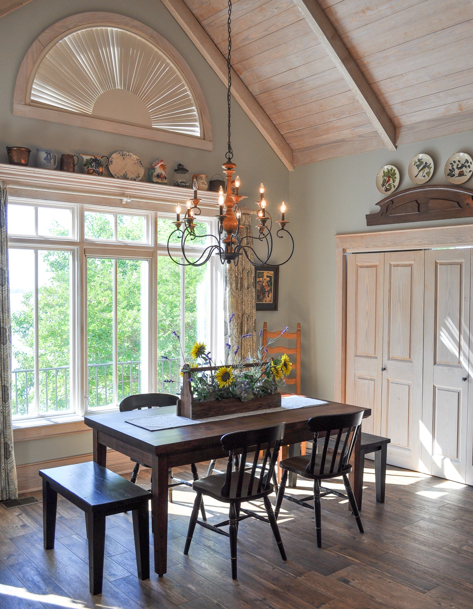 Walnut table staged in a room